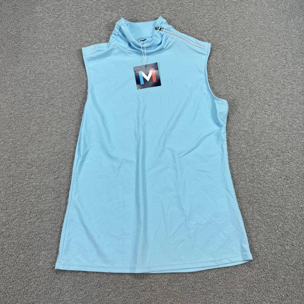NEW Movetes Maisy Top Women's XS Light Blue Mock Neck Shoulder Zip Golf Tennis